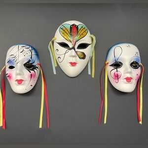 Vintage Bisque Hand Painted Mardi Gras Face Masks 1980's-90's